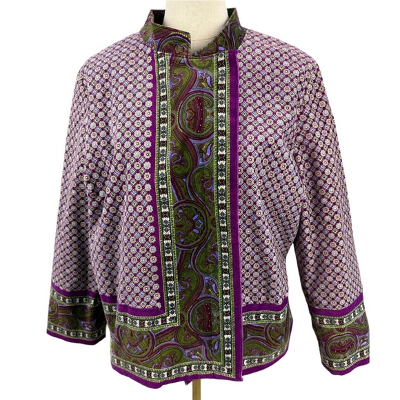Isaac Mizrahi Jackets & Blazers - Isaac Mizrahi Purple Paisley Velvet Button Front Cardigan Blazer XLarge